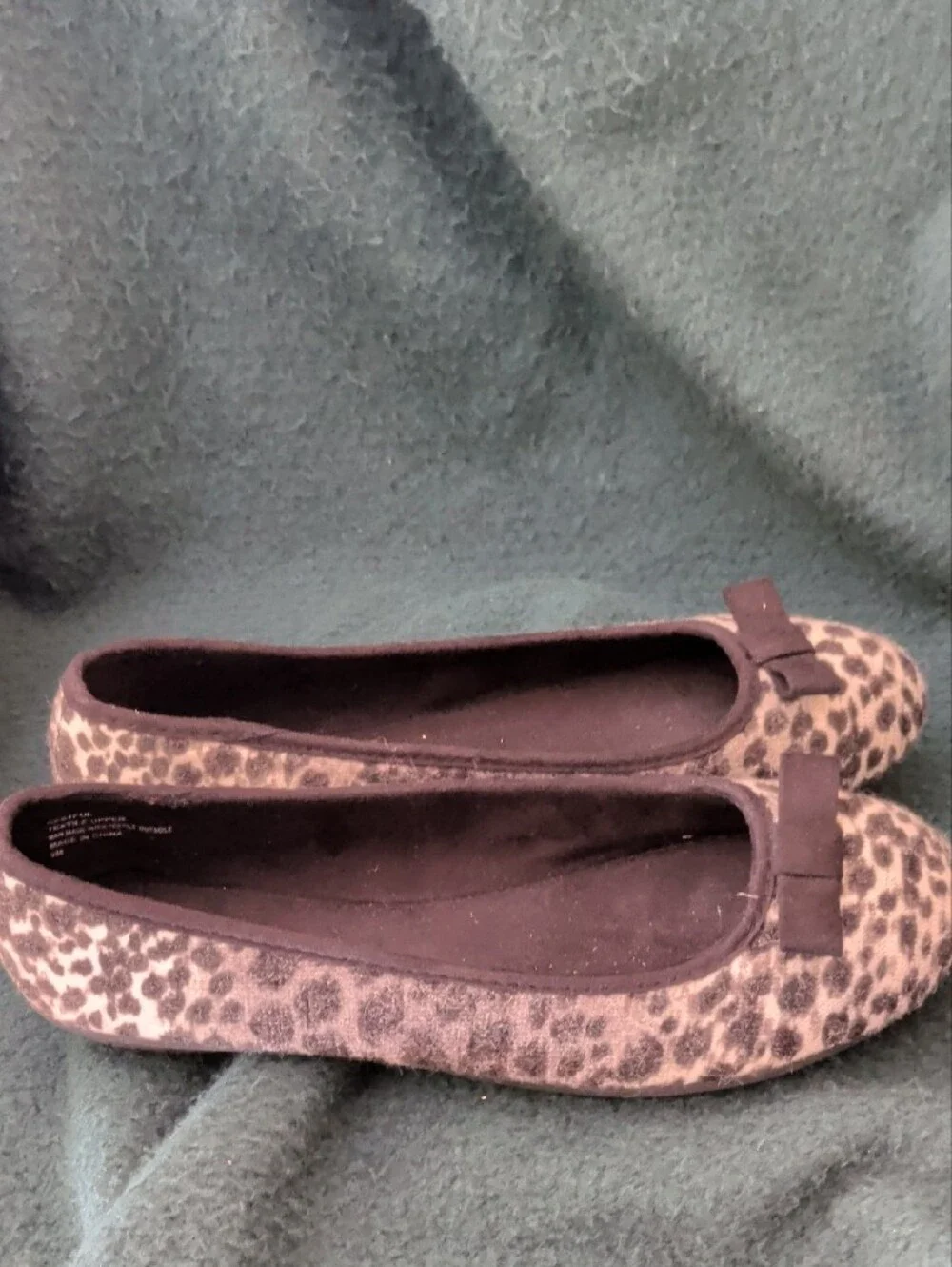 Dress Barn Leopard-Print Ballet Flats with Bow - Tan/Black